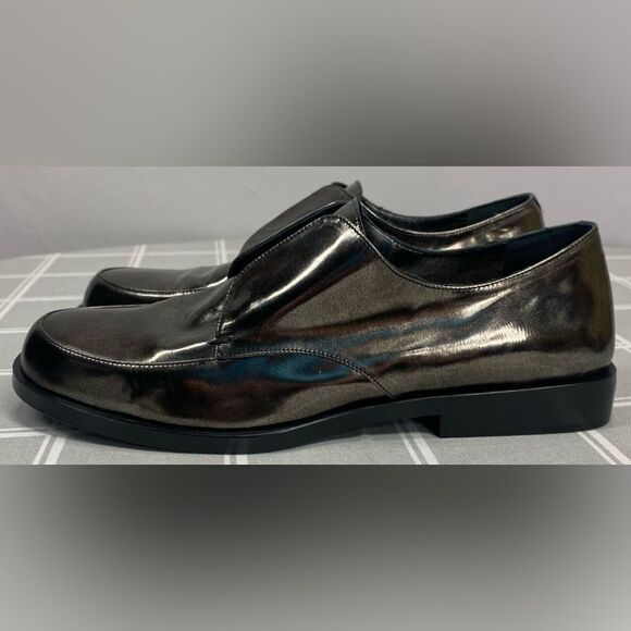 Calvin Klein Collection J4020 Metallic Anthracite Loafer Shoes Italy Size 37.5 - Picture 4 of 14